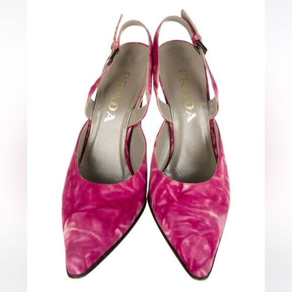 Prada Vintage Pink Suede Tie-Dye Pointed Slingback Pumps size 37.5 - Picture 1 of 11
